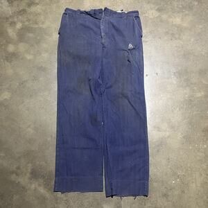 Vintage 40s Tate MFG Blue HBT Wide Leg Workwear Pants 36x32